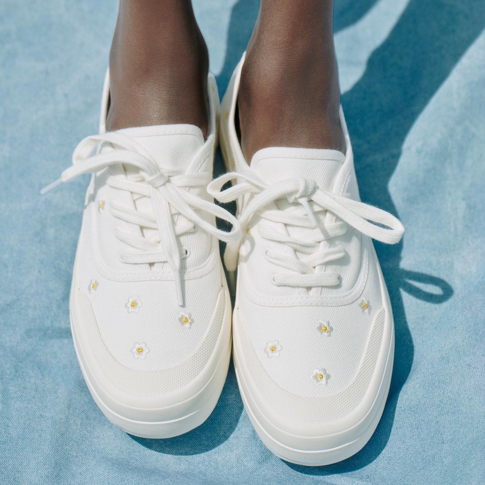 Zara white floral embroidered retro sneakers NWT